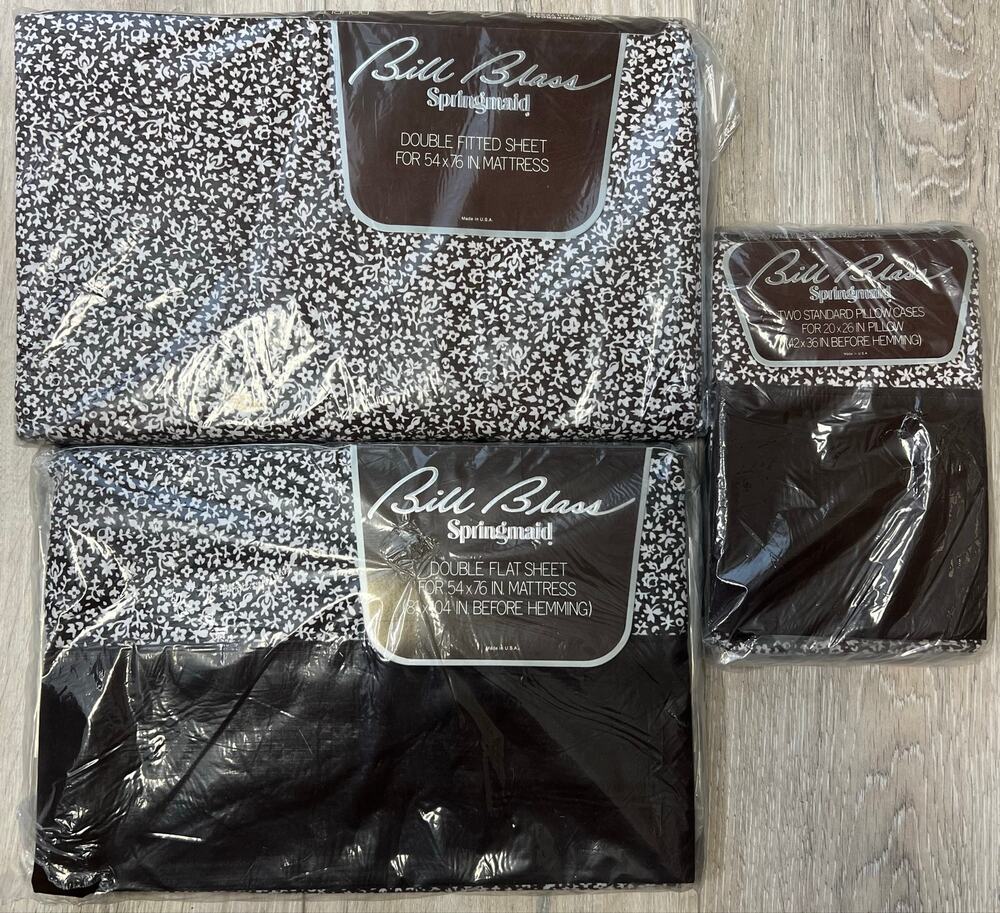 Vintage 1970s Bill Blass Springmaid Full Sheet Set NOS Floral Made USA